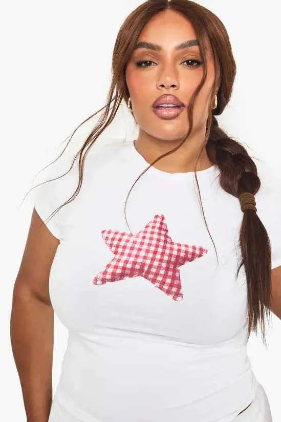 Boohoo Plus Gingham Star Baby Tee