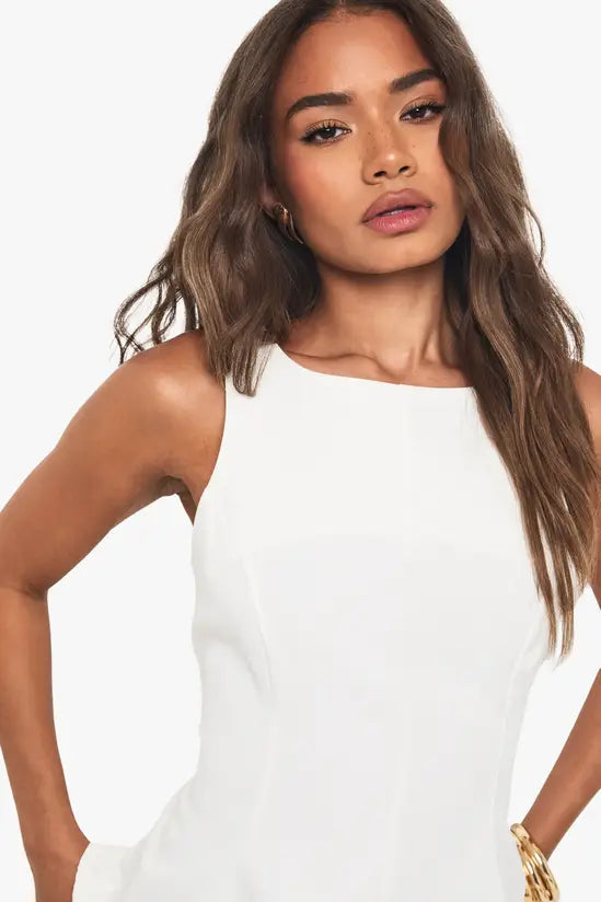 Boohoo Woven Bow Back Peplum Top