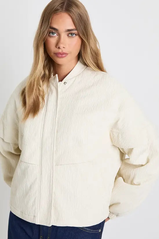 boohoo Textured Collarless Bomber Jacket