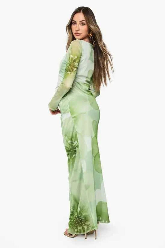 Boohoo - Maternity Floral Mesh Ruched Maxi Dress
