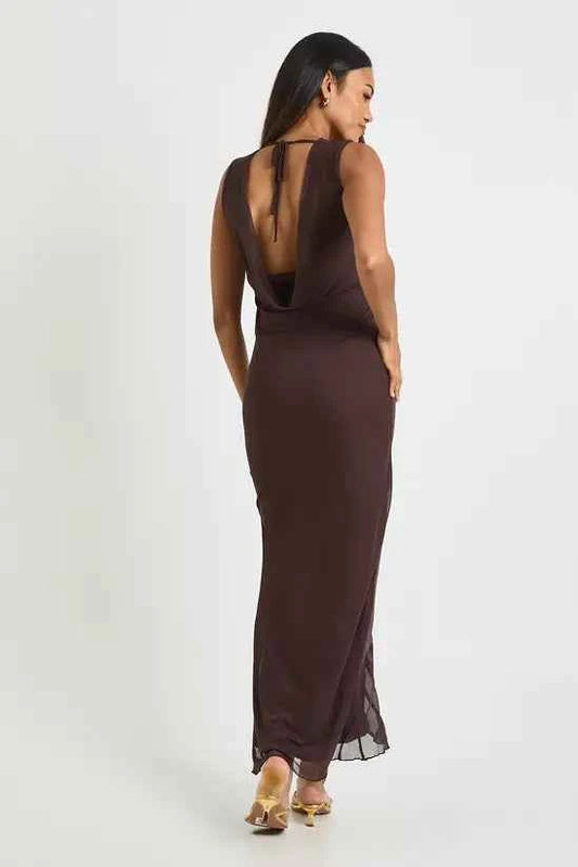 boohoo Maternity Mesh Ruched Cowl Maxi Dress
