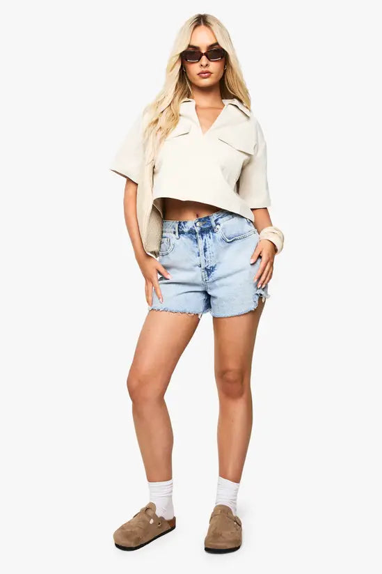 boohoo Twill Pocket Detail Crop Shirt