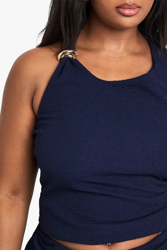 boohoo Plus Halter Gold Detail Top
