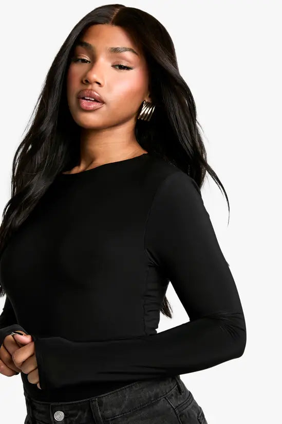 boohoo Double Layer Slinky Long Sleeve Top
