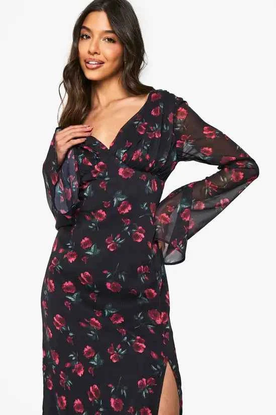 boohoo Floral Chiffon Plunge Maxi Dress