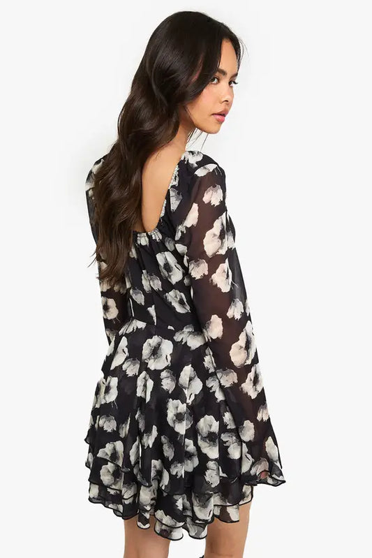 boohoo Floral Chiffon Skater Dress