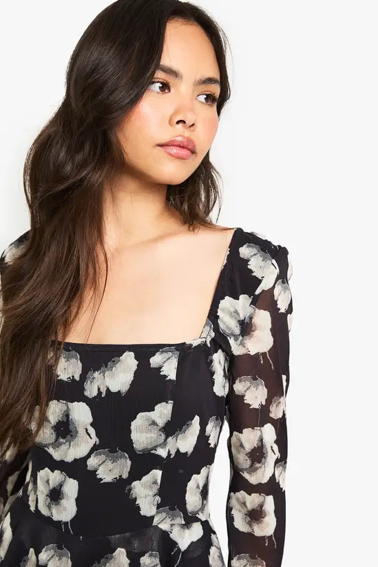 boohoo Floral Chiffon Skater Dress