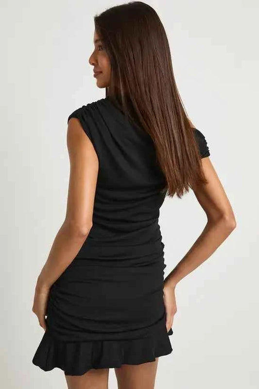 Boohoo - Asymmetric Ruched Mini Dress Boohoo