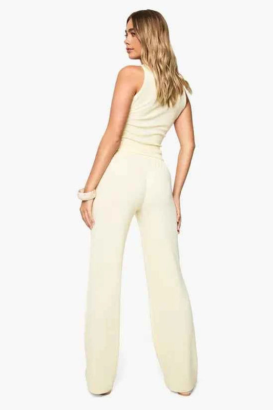 boohoo Ribbed Henley Button Sleeveless Tank And Straight Leg Trouser Co-ord SET