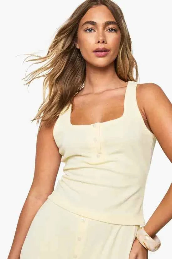 boohoo Ribbed Henley Button Sleeveless Tank And Straight Leg Trouser Co-ord SET