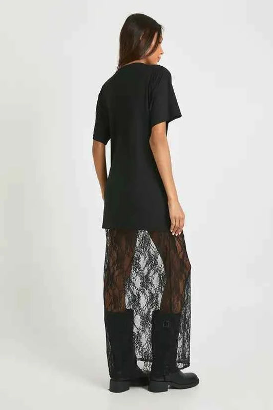 boohoo Tall Lace Detail Midaxi T-shirt Dress