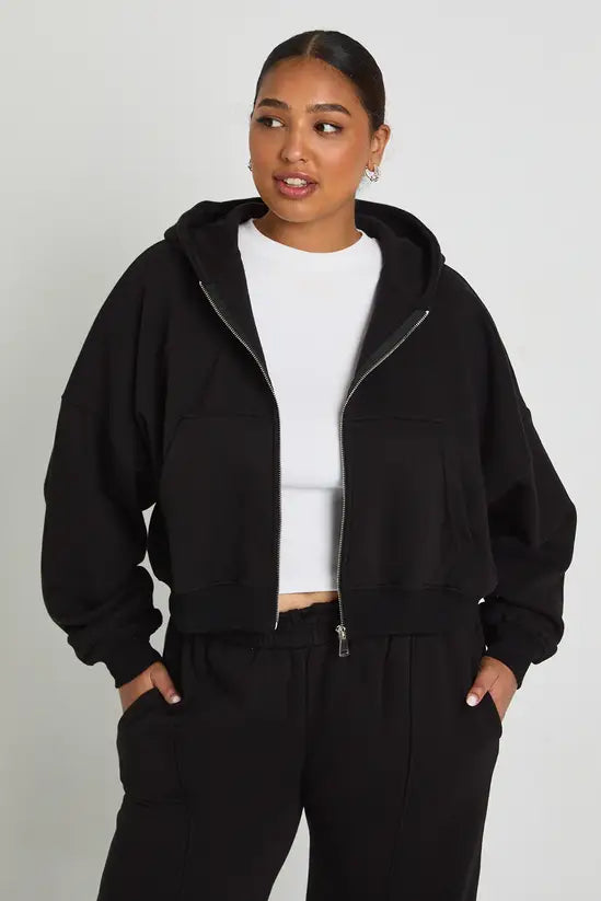 boohoo Plus Core Basic Boxy Balloon Sleeve Oversized Zip Through Hoodie