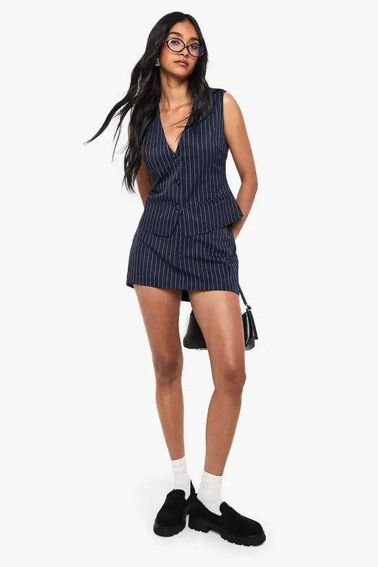 boohoo Pinstripe Tailored Mini Skort