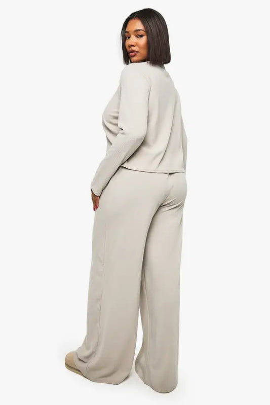 boohoo Plus Rib Button Trouser Co-Ord