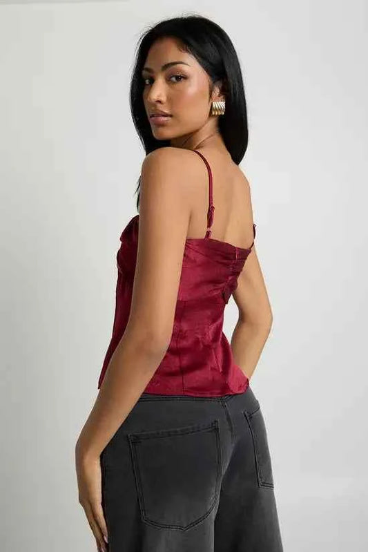 boohoo Textured Satin Ruched Cami Top