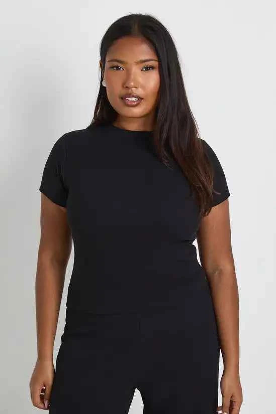 Plus Basic Rib Short Sleeve Longline Fitted Top