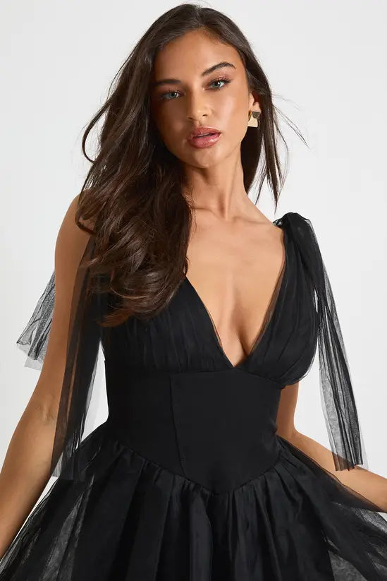 boohoo Tulle Tie Shoulder Skater Dress