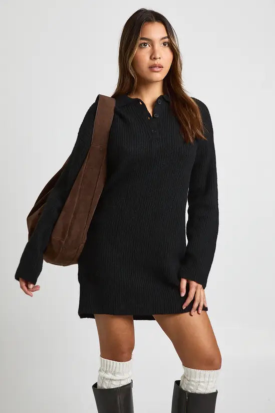 boohoo Collar Detail Oversized Rugby Knitted Mini Dress