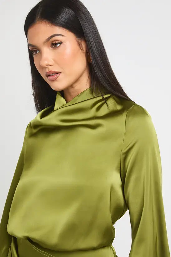 Boohoo Satin High Cowl Wrap Mini Dress