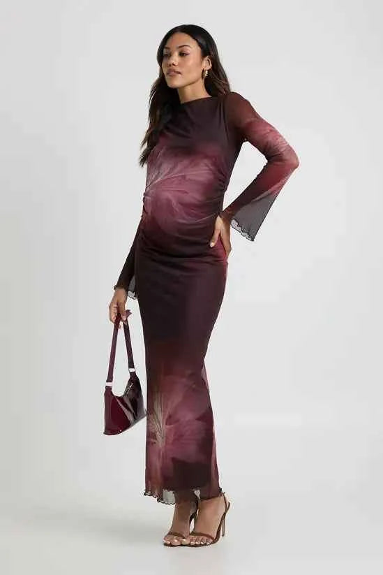 boohoo Maternity Floral Mesh Maxi Dress