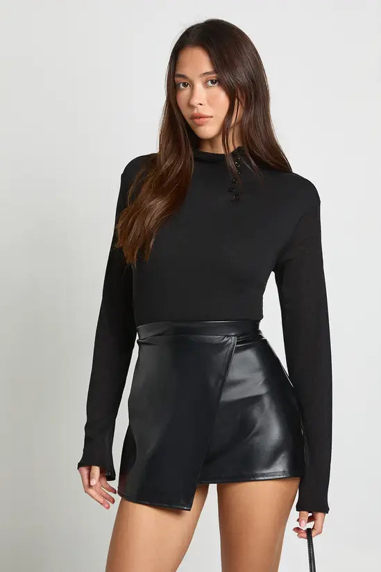 boohoo Leather Look Jersey Wrap Mini Skirt