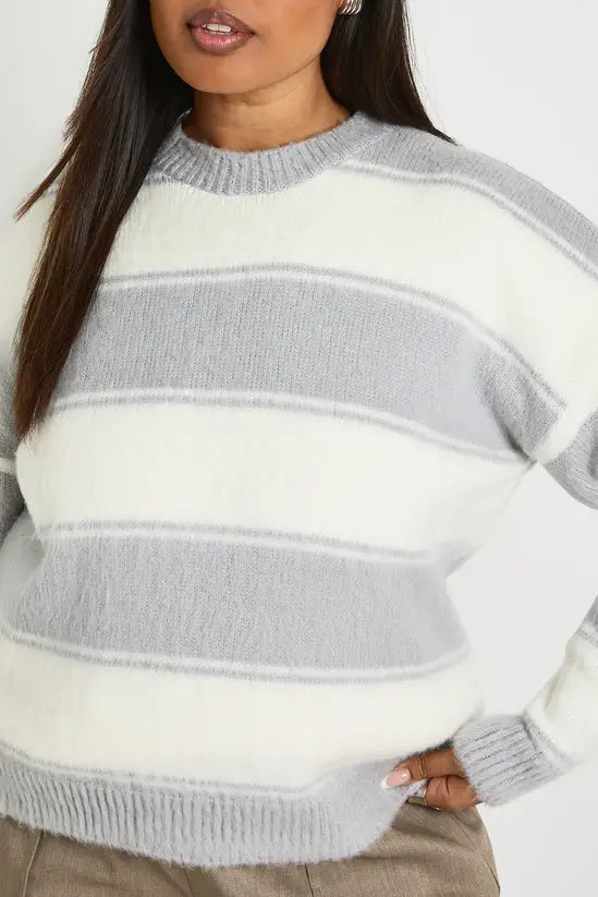 boohoo plus Oversized Marl Stripe Jumper