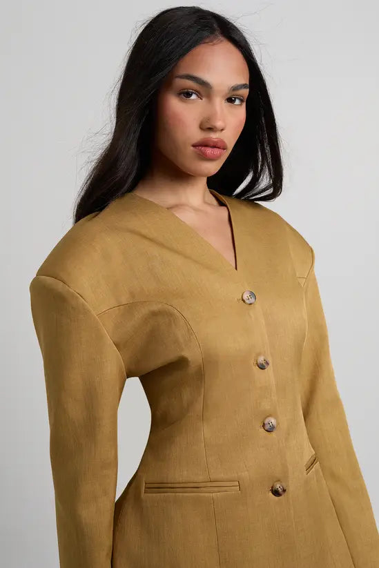 boohoo High Neck Collarless Cinched Blazer