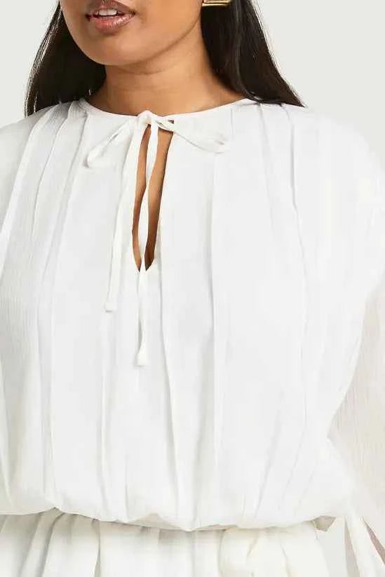 boohoo Plus Chiffon Blouson Ruffle Tie Belt Skater Dress