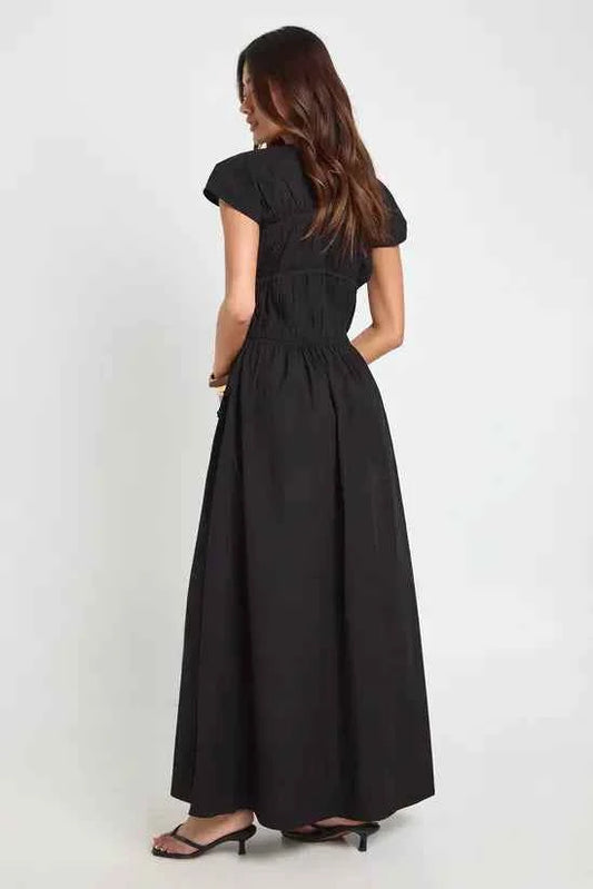 boohoo Cotton Poplin Shirred Front Tie Maxi Dress