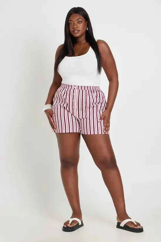 boohoo Plus Stripe Poplin Henley Short