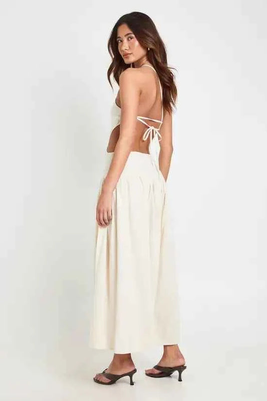 boohoo Premium Linen Cut Out Ruched Detail Midaxi Dress