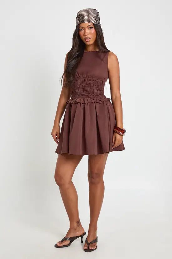 boohoo Sleeveless Shirred Waist Mini Dress