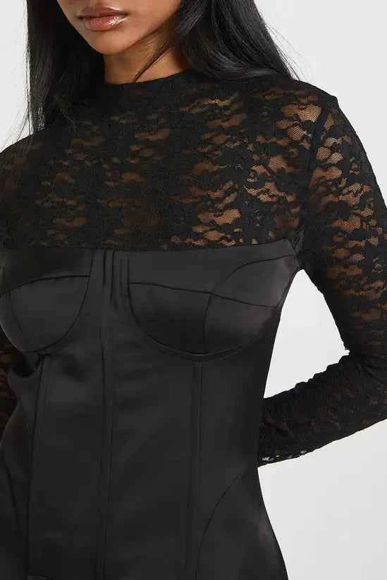 boohoo Lace High Neck Corset Mini Dress