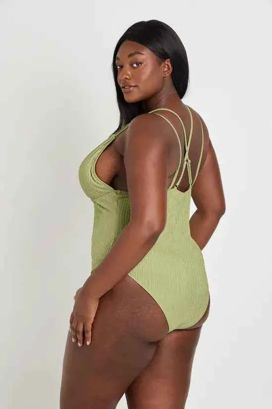 boohoo Plus Textured Plunge Swimsuit