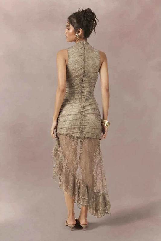 boohoo Lace Drape Detail Midaxi Dress