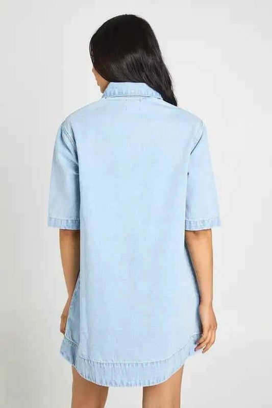 boohoo Tall Short Sleeve Denim Dress