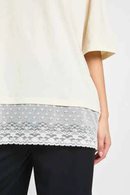boohoo Oversized T-shirt with Lace Hem Trim