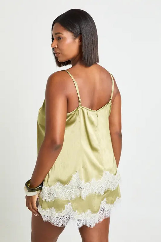 boohoo Plus Hammered Satin Lace Trim Cami Top