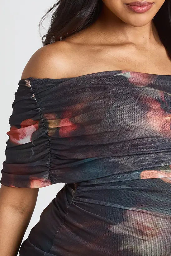 boohoo Maternity Printed Asymmetric Ruched Top