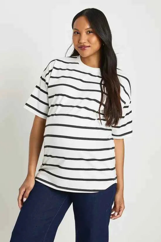 boohoo Maternity Crew Neck Stripe T-shirt