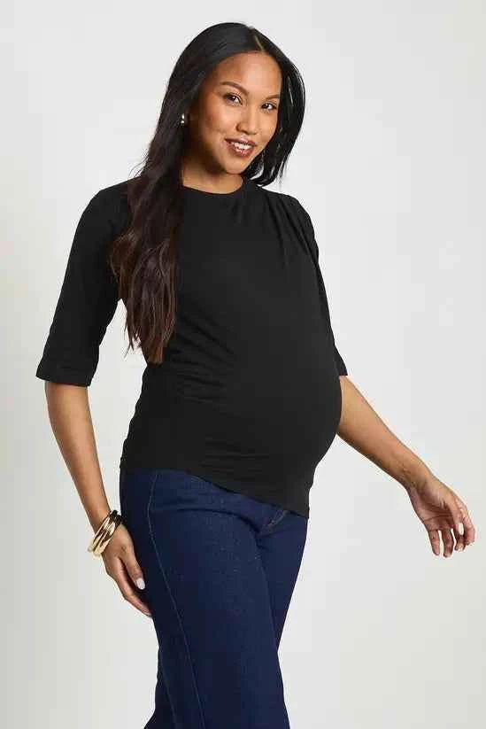 boohoo Maternity Asymmetric Hem Cinched Waist 3/4 Sleeve T-shirt