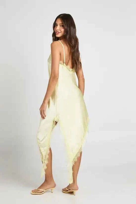 boohoo Satin & Lace Asymmetric Slip Dress