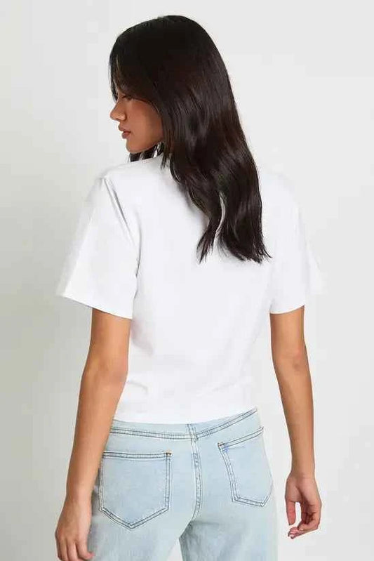 boohoo Shoulder Pad Knot Hem T-Shirt