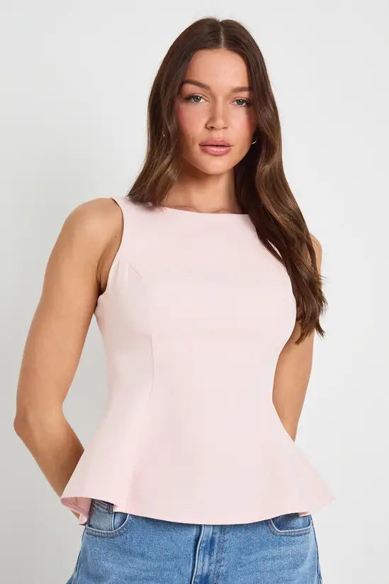 boohoo Crepe Tie back Racer Neck Top