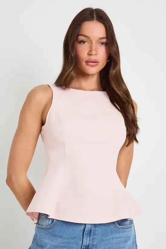 boohoo Crepe Tie back Racer Neck Top