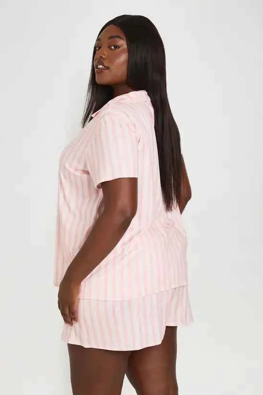 boohoo Plus Stripe Short Sleeve And Short PJ