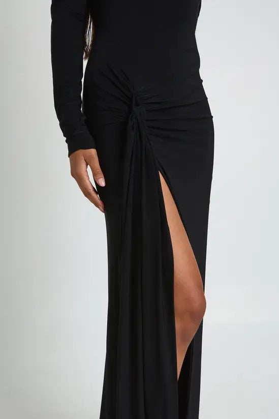 boohoo Tall Knot Detail Long Sleeve Thigh Split Maxi Dress