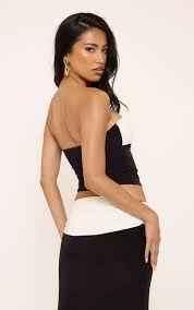 Ego - Bandeau Contrast Foldover Crop Top In Black