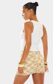 Ego - Champagne Diamante Moi Moi Slogan Sleeveless Top In Cream Rib