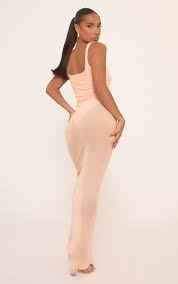 Scoop Neck Bodysuit Insert Maxi Dress In Nude Mesh
